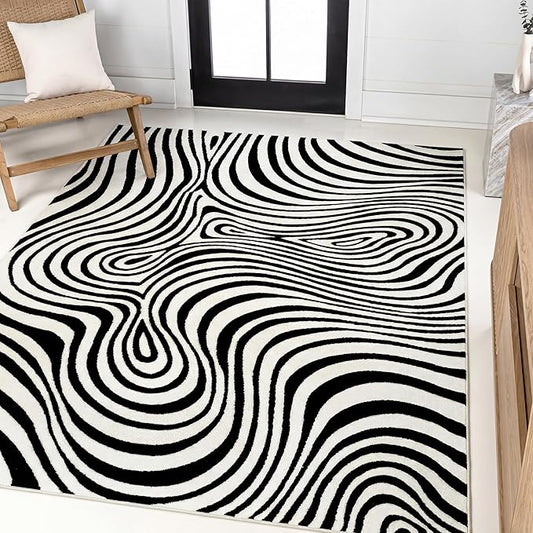 JONATHAN Y Maribo High-Low Abstract Striped Black/White 3x5 Area Rug Indoor, Non-Shedding, Stain Resistant for Bedroom, Living Room, Kitchen (SCN103F-3)
