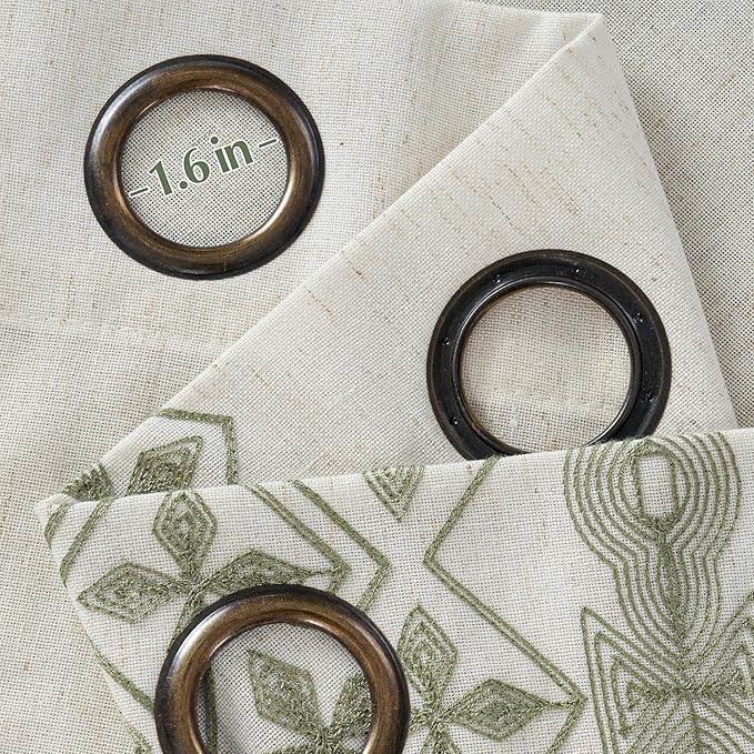 NICETOWN 102" Long Sage Green Embroidered Trim Cream Linen Curtains 2 Panels - Gorgeous Wall Decoration Floor to Ceiling Drapes for Living Room, Boho Style Bronze Grommet Top, W52 x L102