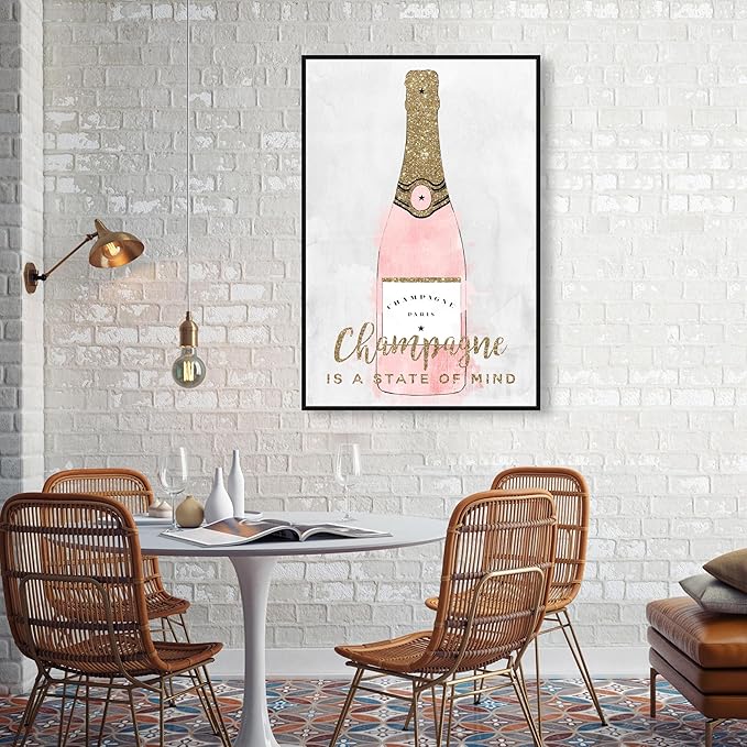The Oliver Gal Artist Co. Drinks and Spirits Wall Art Framed Canvas Prints 'Champagne Mind Glitter' Champagne