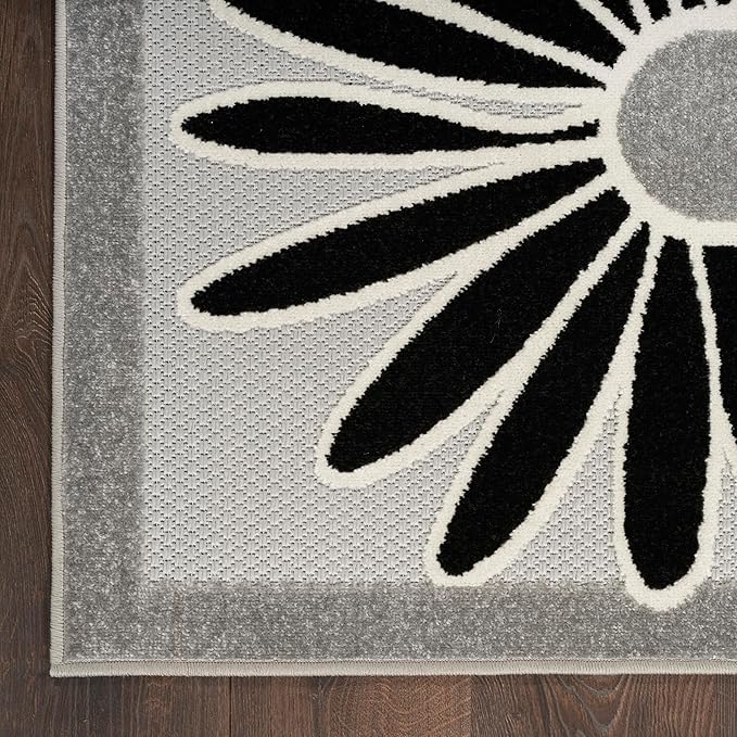 Nourison Home Aloha Black White 7' x 10' Area Rug - Easy Clean, Non Shedding, Bed Room, Living Room, Dining Room, Kitchen (7' x 10')