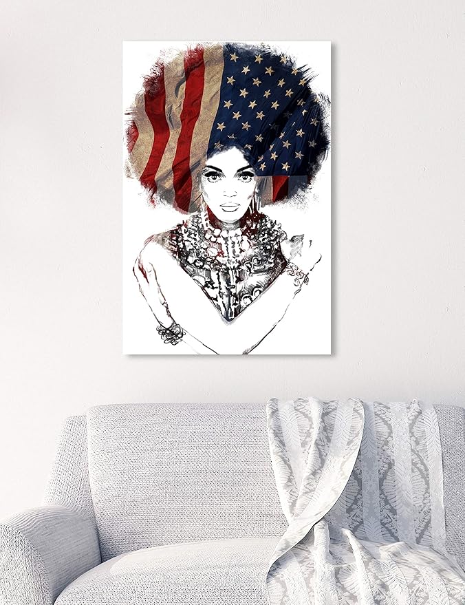 The Oliver Gal Artist Co. People and Portraits Wall Art Canvas Prints 'New American Woman' Home Décor, 16 in x 24 in, White, Black