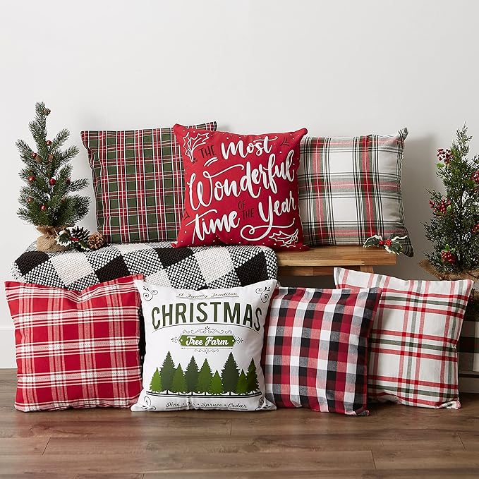 DII Throw Pillow Cover Collection Decorative Square, 18x18, Cardinal Red Tri-Color, 4 Piece