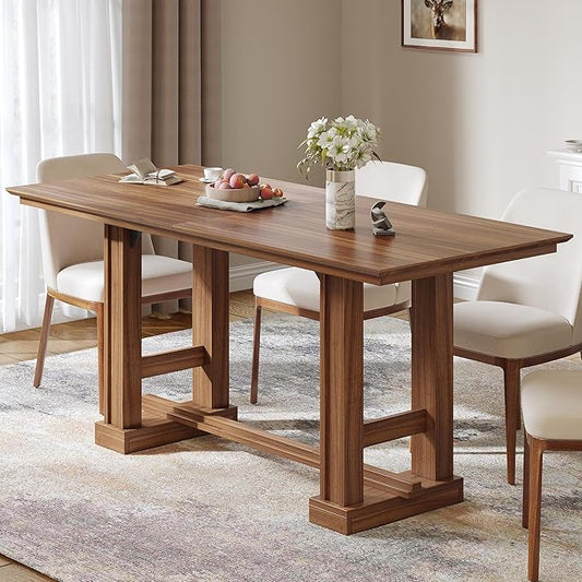 YITAHOME 70" Dining Table for 6–10 People, Farmhouse Rectangular Kitchen Table with Thick Base for Dining Room, Living Room, and Kitchen, Dark Walnut