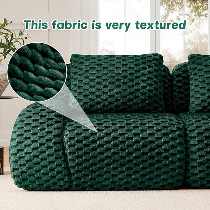 KEIKI 146" Oversized 4-Seater Boneless Couches for Living Room, Comfy Deep Seat Modular Sectional Velvet Sofa, Cloud Soft Cushion No Assembly Lounge Couch for Relaxing, Modern Comfort Design, Green