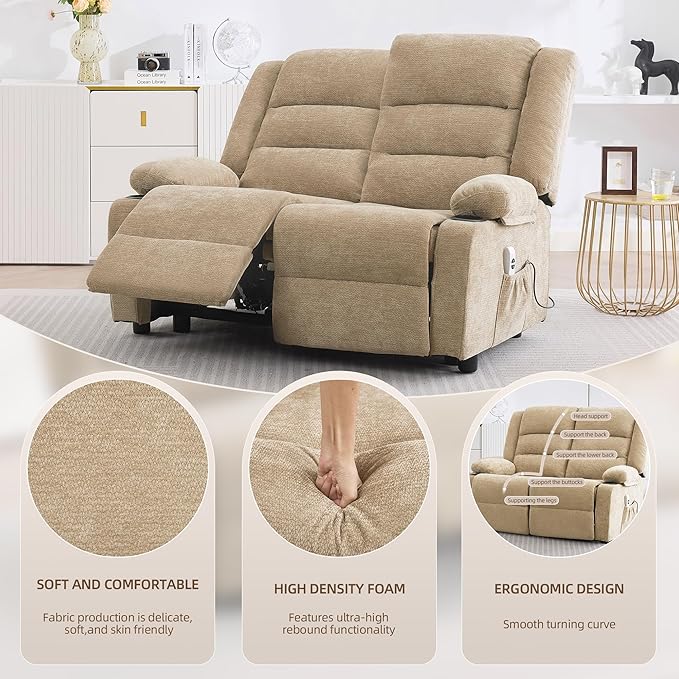 52Inch Power Loveseat Recliner,Electric Reclining Loveseat Sofa,Adjustable Love seat Recliner Sofa for Living Room,Bedroom with Charging Ports (Brown)