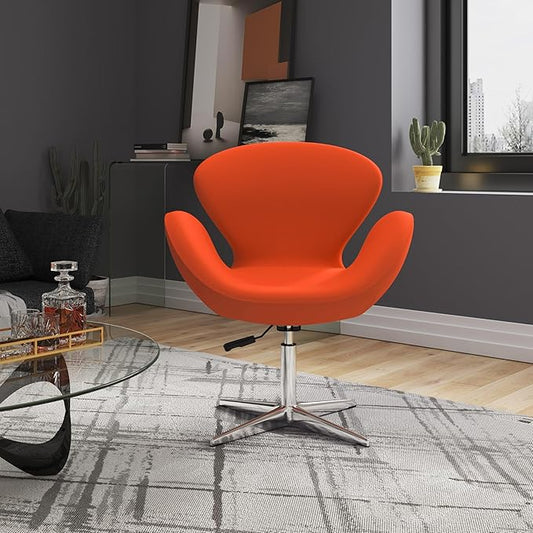 Manhattan Comfort Raspberry Adjustable Swivel Accent Chair with 360° Turn, Polished Chrome Base, Modern Retro Design, Versatile Seat Ideal for Any Room, Set of 1, Orange
