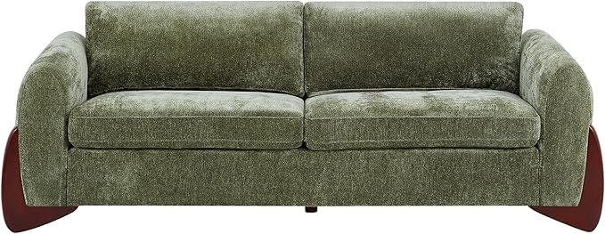 Christopher Knight Home Taki 89 Inches Sofa Couch, Cozy Chenille Upholstered 3-Seater Sofa, Wood Frame Couches, Comfy Home Sofa Living Room and Office, Lounge Seating with Armrests, Olive Green