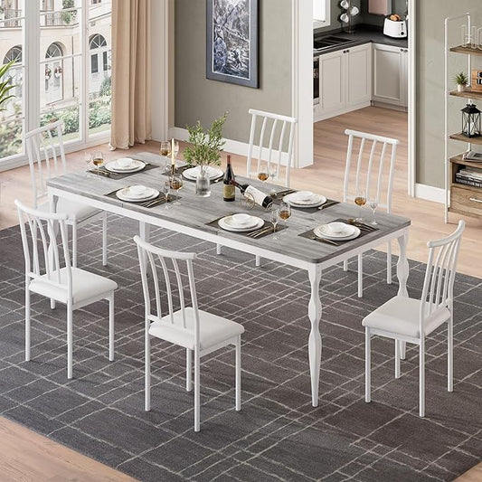 Garvee 79-Inch Modern Farmhouse Dining Table, Large Rectangular Kitchen Table for 6-8 People, Sturdy Wood Top with Unique Legs, Scratch-Resistant Dining Room Furniture for Party, Big Family, Grey