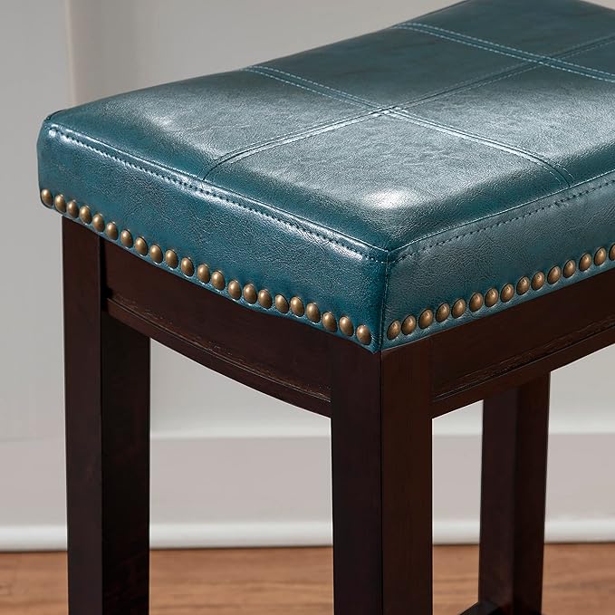 Linon Carson Blue Backless Counter Stool, Brown