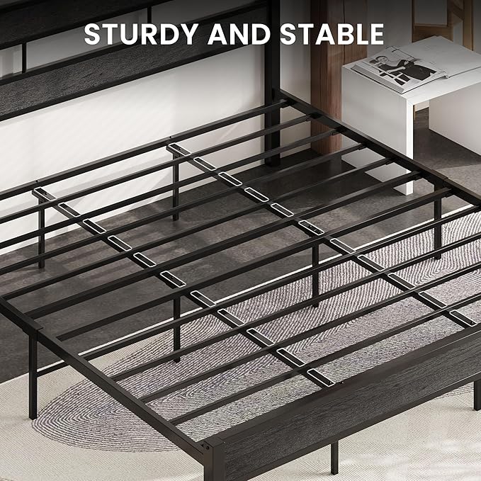 LIKIMIO California King Bed Frame with Headboard, Easy Assembly, Noise-Free, No Box Spring Needed, Heavy Strong Metal Support Frames, Charcoal Grey