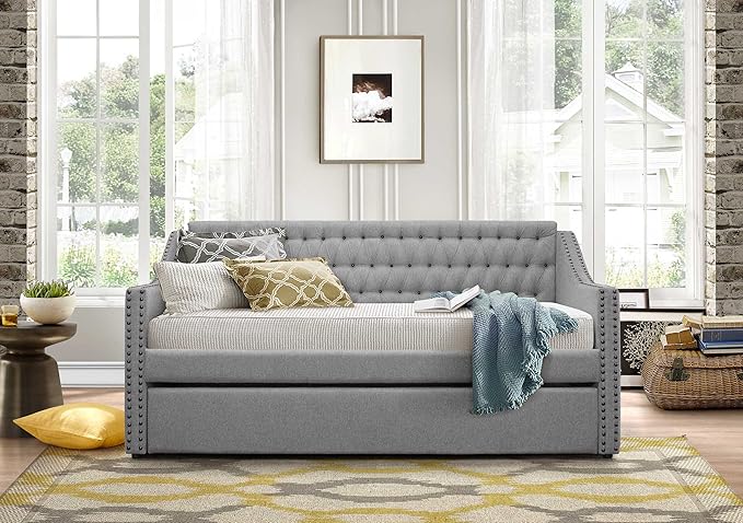 Homelegance Tulney Fabric Upholstered Daybed with Trundle, Twin, Gray