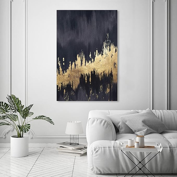 The Oliver Gal Artist Co. Abstract Wall Art Canvas Prints 'Late Night Sky' Brush Strokes Home Décor, 36" x 54", Black, Gold