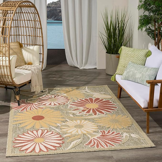 Nourison Home Aloha Sage Rose 3'6" x 5'6" Area Rug - Easy Clean, Non Shedding, Bed Room, Living Room, Dining Room, Kitchen (4' x 6')