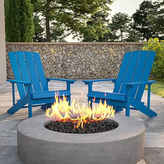 Flash Furniture Charlestown Poly Resin Adirondack Chair - Blue - All Weather - Indoor/Outdoor - Set of 2