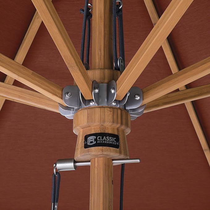 Classic Accessories Montlake™ Fadesafe™ 9' Round Bamboo Patio Umbrella, Heather Henna