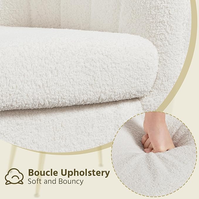 Yaheetech Accent Chair, Modern Cozy Vanity Chair with Gold Metal Legs, Boucle Fabric Armchair with Removable Seat Cushion for Living Room Bedroom Office Guest Room, Ivory, 2 pcs