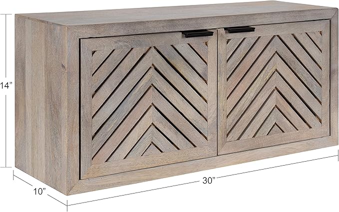 Kate and Laurel Mezzeta Decorative Coastal 2-Door Wall Cabinet, 30 x 10 x 14, Whitewash, Decorative Modern Storage Cabinet with Doors