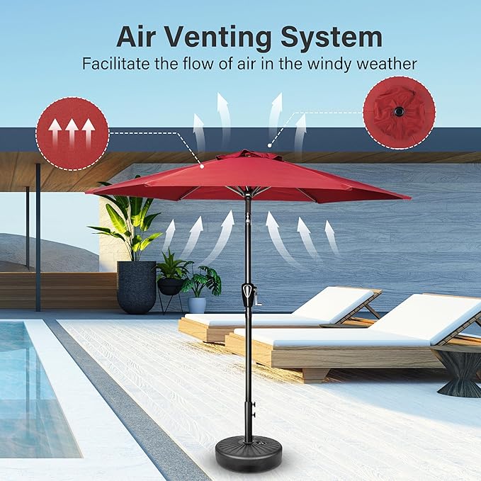 Simple Deluxe 7.5ft Patio Umbrella Outdoor Table Market Yard Umbrella with Push Button Tilt/Crank, 6 Sturdy Ribs for Garden, Deck, Backyard, Pool, Red