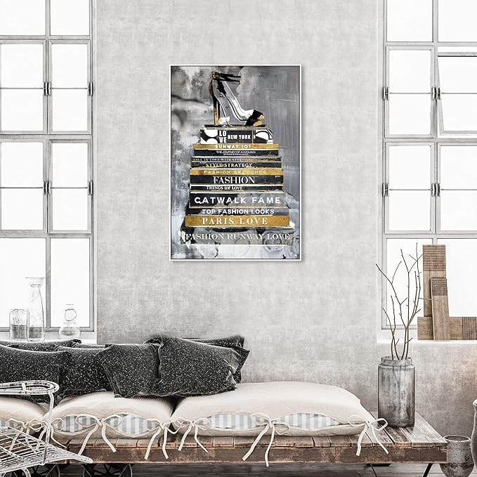 The Oliver Gal Artist Co. Fashion and Glam Wall Art Framed Canvas Prints 'Fashion Thoughts Noir Classic' Shoes