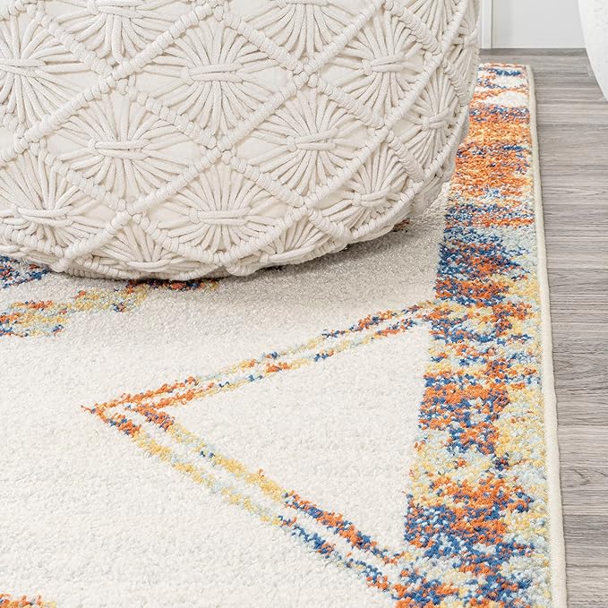 JONATHAN Y Amir Moroccan Beni Souk Ivory/Blue/Orange Runner Rug, 2x8, Bohemian, Scandinavian, Easy-Cleaning for Living Room, Bedroom, Kitchen, Pet Friendly, Non-Shedding (MOH200E-28)