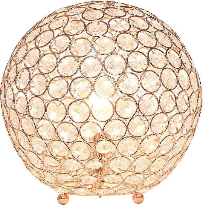 Elegant Designs LT1067-RGD 10" Elipse Crystal Collection Metal Crystal Ball Sequin Table Desk Lamp for Accent Lighting, Décor, Living Room, Rose Gold