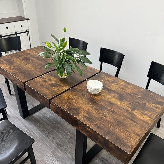 KEIKI 62.99'' to 78.7'' Extendable Dining Table, Modern Farmhouse Expandable Kitchen Table for 6-10 People, Large Wooden Conference Table