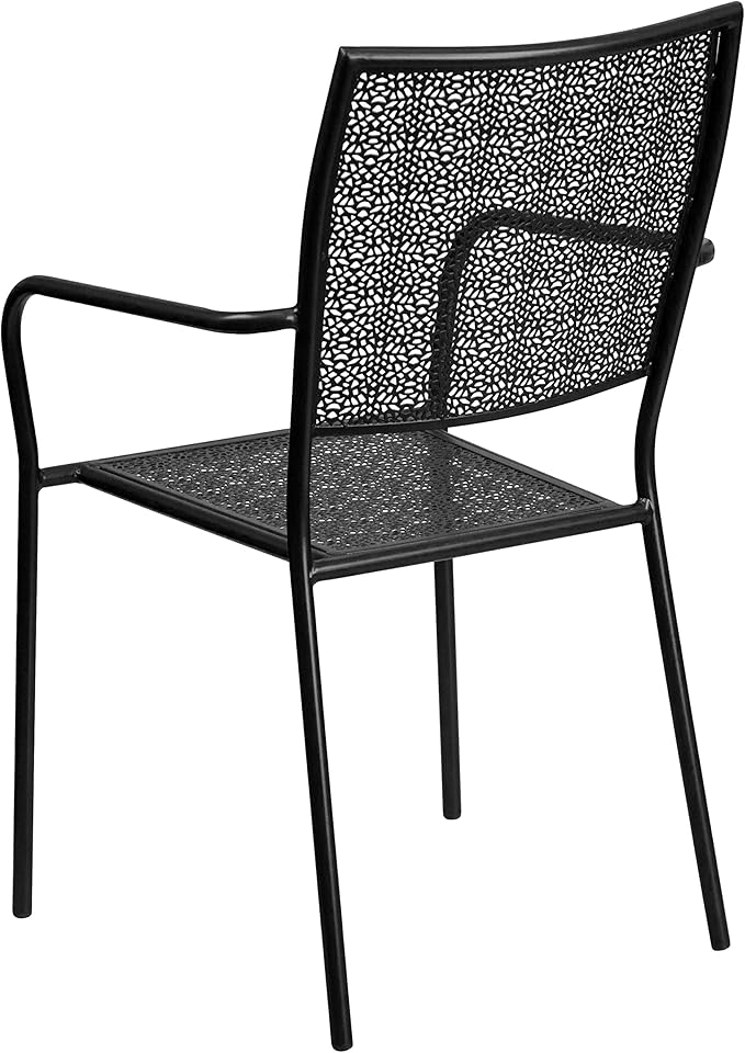 Flash Furniture Oia Commercial Grade 5 Pack Black Indoor-Outdoor Steel Patio Arm Chair with Square Back
