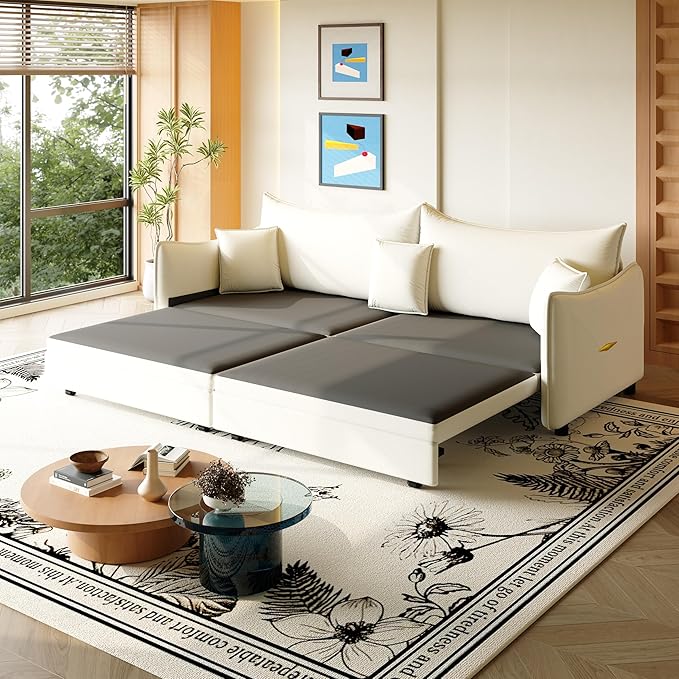 Eafurn 82" Oversized Loveseat Convertible Pull Out Sleeper Sofa Couch Bed King Size, 3-in-1 Sleeper Loveseat Sofa Lounge Chaise with Pull Out Bed and Curved Armrest | Removable Cushions