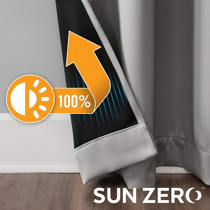 Sun Zero Nordic 2-pack Theater Grade Extreme 100% Blackout Grommet Curtain Panel Pair, 52" x 63", Silver