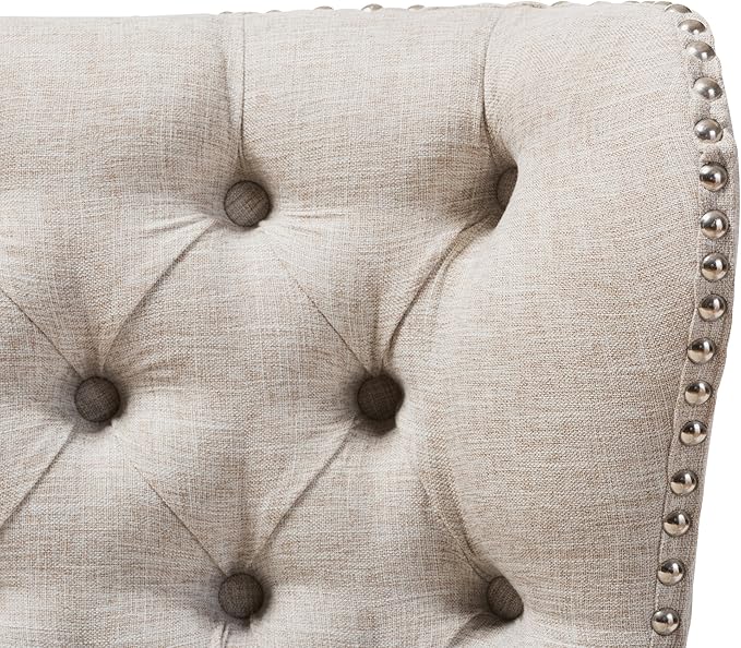 Baxton Studio Sydney Walnut Wood Button-Tufting with Nailheads Trim 2-Seater Loveseat Settee, Light Beige