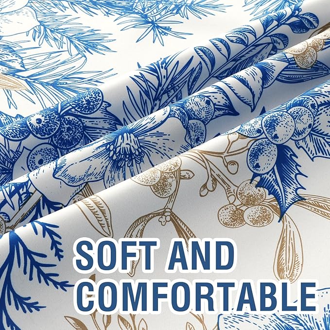 H.VERSAILTEX 100% Blackout Curtains 63 inch Length Vintage Floral Printed Drapes Thermal Curtains for Bedroom with Black Liner Back Tab/Rod Pocket Curtains for Living Room, 2 Panels, Blue and Wheat