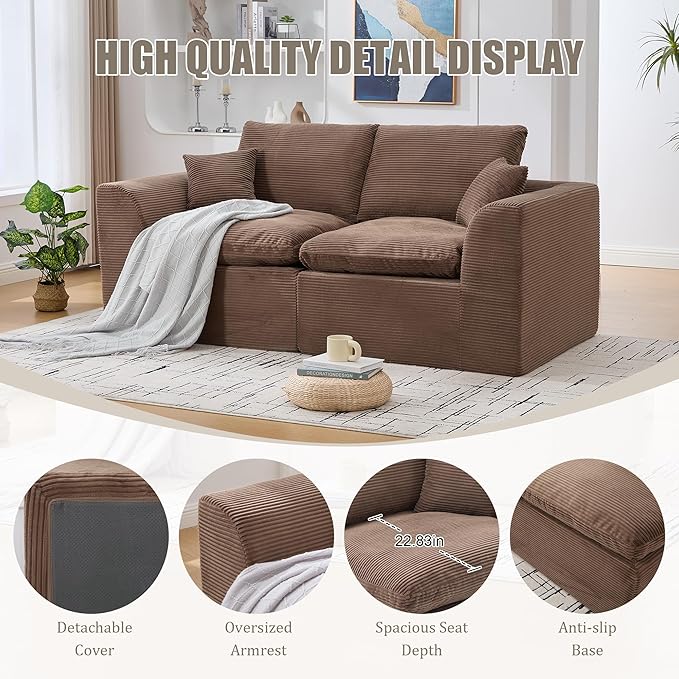 80.3" Cloud Loveseat Boneless Sofas for Living Room, 2 Seaters Modular Foam Cloud Sofa Couches, 2 Seat Compression Foam Couch with Toss Pillows, No Assembly Required