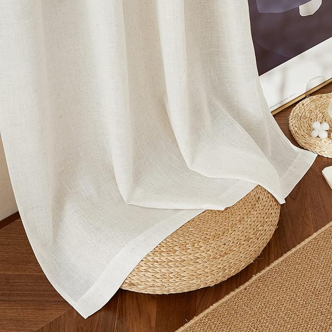 NICETOWN Linen Burlap Short Kitchen Curtains 36 inches Long, Rod Pocket & Back Tab Semi Sheer Flax Linen Weve Window Treatments Privacy with Light Filtering for Cafe, W42 x L36, 2 Panels