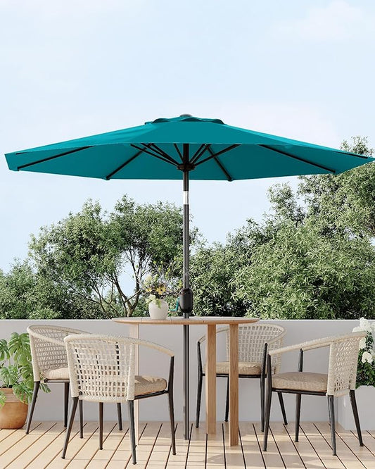 GarveeLife 9FT Outdoor Patio Umbrella, Outdoor Table Umbrella, Market Umbrella with Push Button Tilt and Crank, 8 Sturdy Ribs UV Protection Waterproof for Garden, Deck, Backyard, Pool, Turquoise Blue