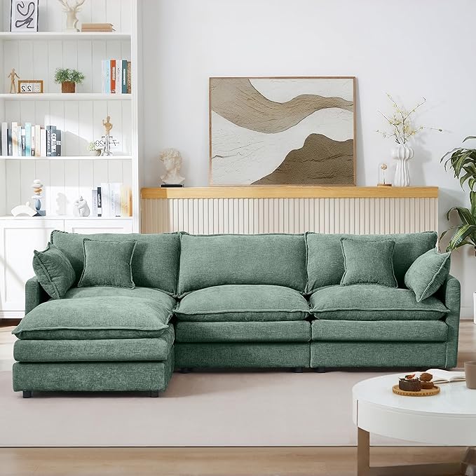 Eafurn Oversized Reversible Modular Sectional Sofa with Movable Ottoman, 4 Seater Convertible L Shaped Corner Couch Modern Chenille Sofa Set w/Double Layers Seat Cushions for Living Room Apartment | Deep Seat, Easy Assembly, 2-layer Cushions, DIY Combi...