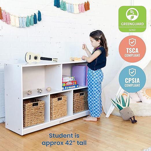 ECR4Kids 5-Compartment Mobile Storage Cabinet, Preschool, Classroom Furniture, White Wash