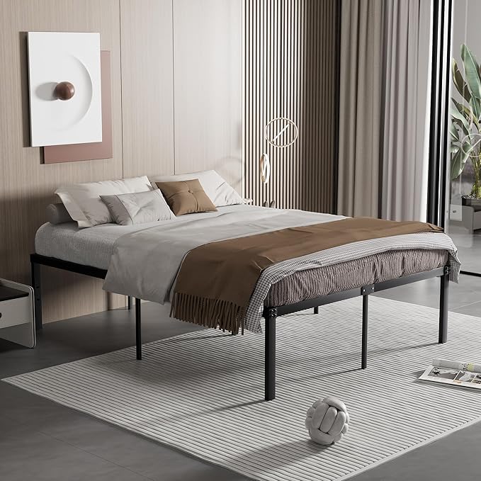 VECELO 18" Queen Size Metal Platform Tall Bed Frame,Heavy Duty Steel Slat/Easy Assembly Mattress Foundation/No Box Spring Needed