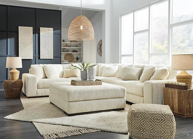 Signature Design by Ashley Lindyn Contemporary Square Tufted Upholstered Oversized Accent Ottoman, White
