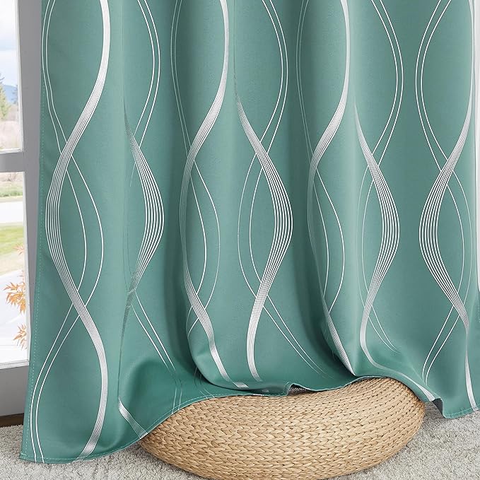 NICETOWN 100% Blackout Aqua Blue Curtain Panels 63 inches 2 Pieces, 52 inches Wide Light Reducing Thermal Insulated Solid Grommet Window Treatments/Drapes for Living Room/Nursery/Kids Room