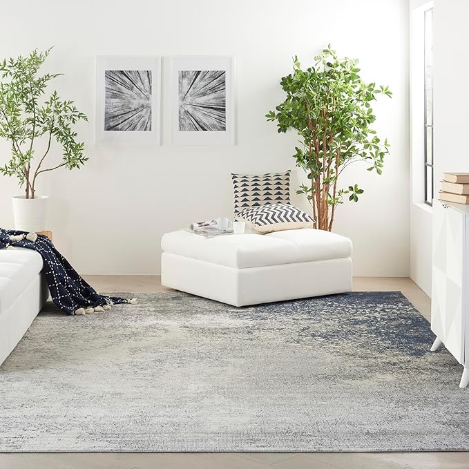 Nourison Home Passion Charcoal/Ivory 9' x 12' Area-Rug, Modern, Abstract, Easy-Cleaning, Non Shedding, Bed Room, Living Room, Dining Room, Kitchen (9x12)