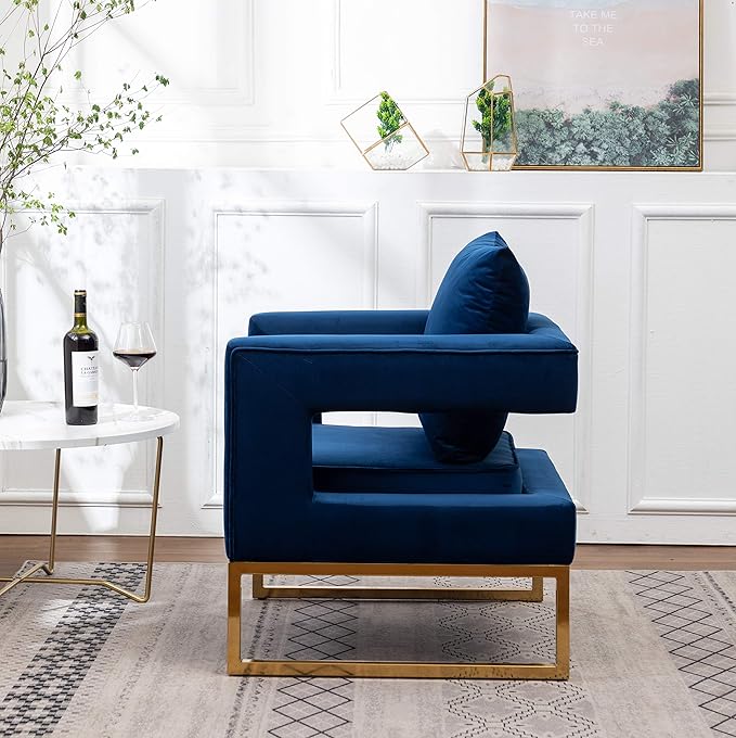 Roundhill Furniture Lenola Upholstered Accent Arm Chair, Blue 29.75D x 27.5W x 34.5H Inch