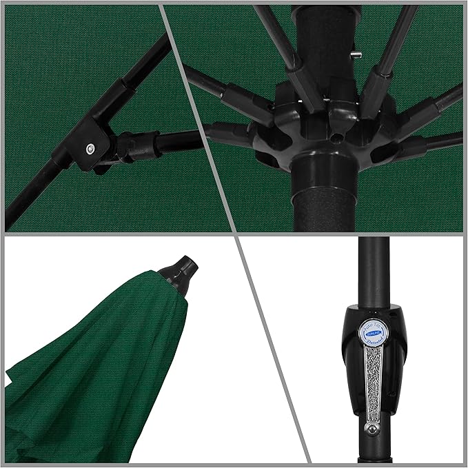 California Umbrella 12-Year Protection 9-Ft Outdoor Patio Umbrella, Sunbrella Fade-Resistant Acrylic Fabric, Auto Tilt and Crank, Heavy-Duty Aluminum Frame/ Reinforced Ribs, Bronze Pole, Forest Green
