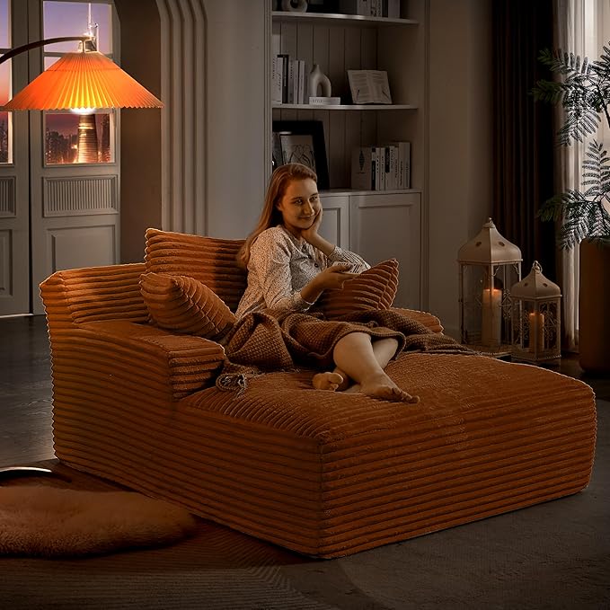 KEIKI 66" Oversized Chaise Lounge Chair, No Assembly Boneless Sleeper Style Lounger for Living Room, Plush Corduroy Upholstery, Deep Seat for Relaxing, Reading, Napping & Daily Home Comfort
