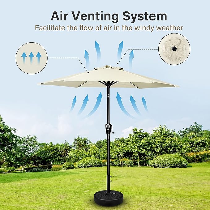 Simple Deluxe 9' Patio Umbrella Outdoor Table Market Yard Umbrella with Push Button Tilt/Crank, 8 Sturdy Ribs for Garden, Deck, Backyard, Pool, Creamy White