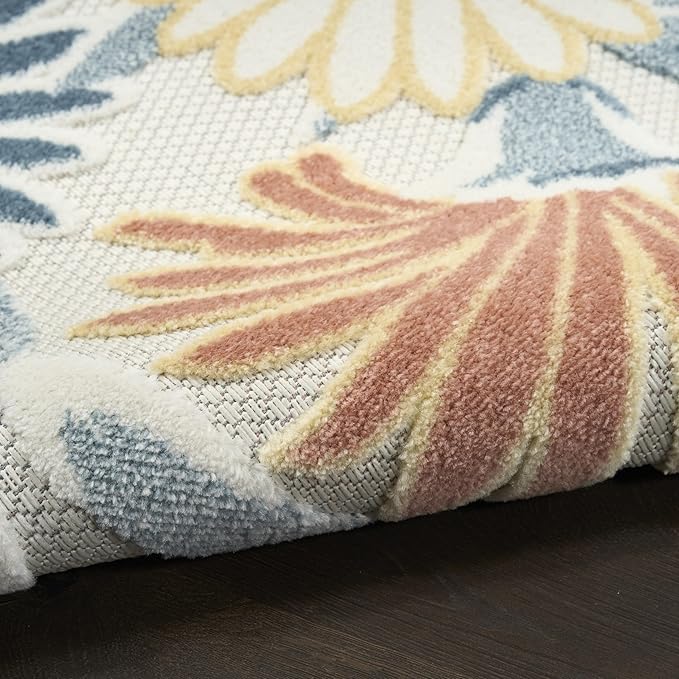 Nourison Home Aloha Ivory Rose 9' x 12' Area Rug - Easy Clean, Non Shedding, Bed Room, Living Room, Dining Room, Kitchen (9' x 12')