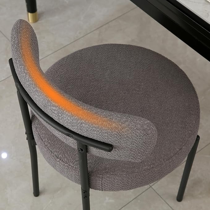 DYHOME Boucle Dining Chairs Set of 4, Upholstered Kitchen Dining Room Chairs, Side Chairs with Thick Cushions and Metal Legs for Kitchen Living Room, Dark Grey