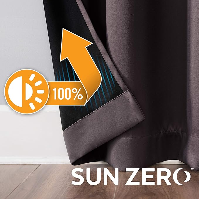 Sun Zero Nordic 2-pack Theater Grade Extreme 100% Blackout Grommet Curtain Panel Pair, 52" x 108", Fig