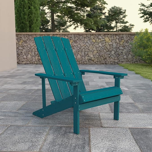 Flash Furniture Charlestown Commercial Grade Indoor/Outdoor Adirondack Chair, Weather Resistant Durable Poly Resin Deck and Patio Seating, Sea Foam