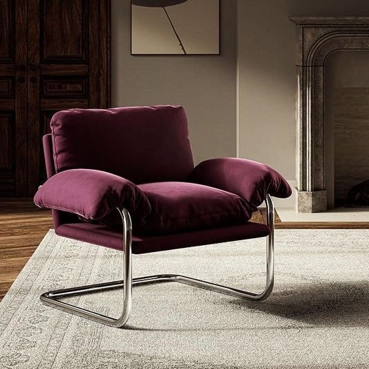 Modway Ansel Performance Velvet Accent Chair in Mulberry - Stain-Resistant Velvet Lounge Chair for Living Room, Bedroom - Corner Reading Chair with Arms and Removable Cushions
