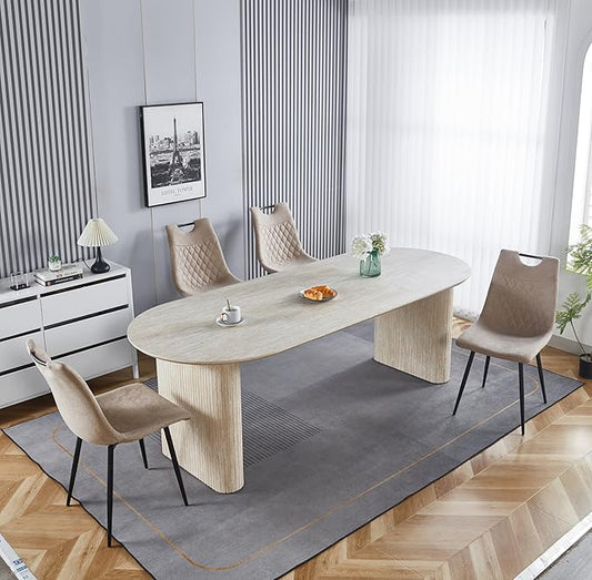 Ball & Cast 59.06"-90.55" Extendable Dining Table for 4-6,Modern Kitchen Oval Dinner Table with Removable Leaves Space Saving,Dining Room Table with Wood Strip Base for Kitchen Living Room,White Oak